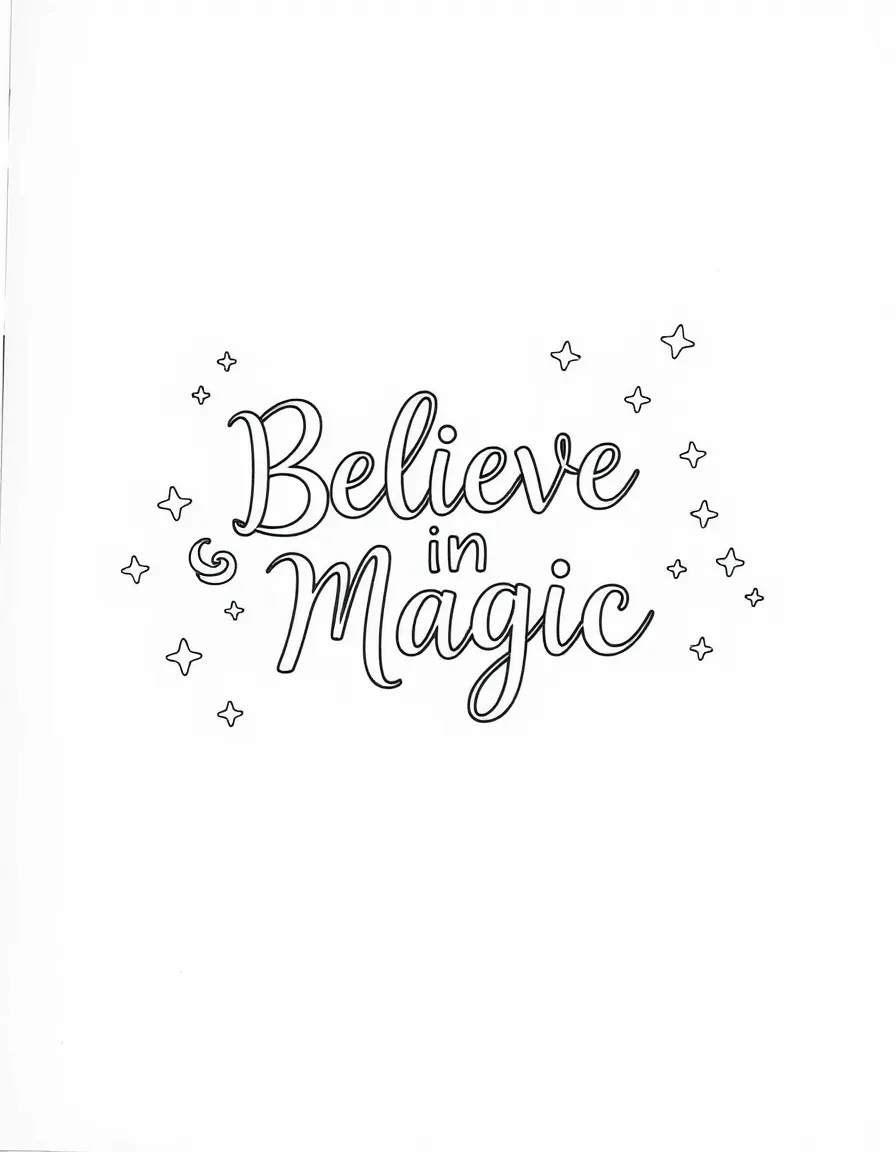 **Believe in Magic** whimsical coloring page, include the text "Believe in Magic".