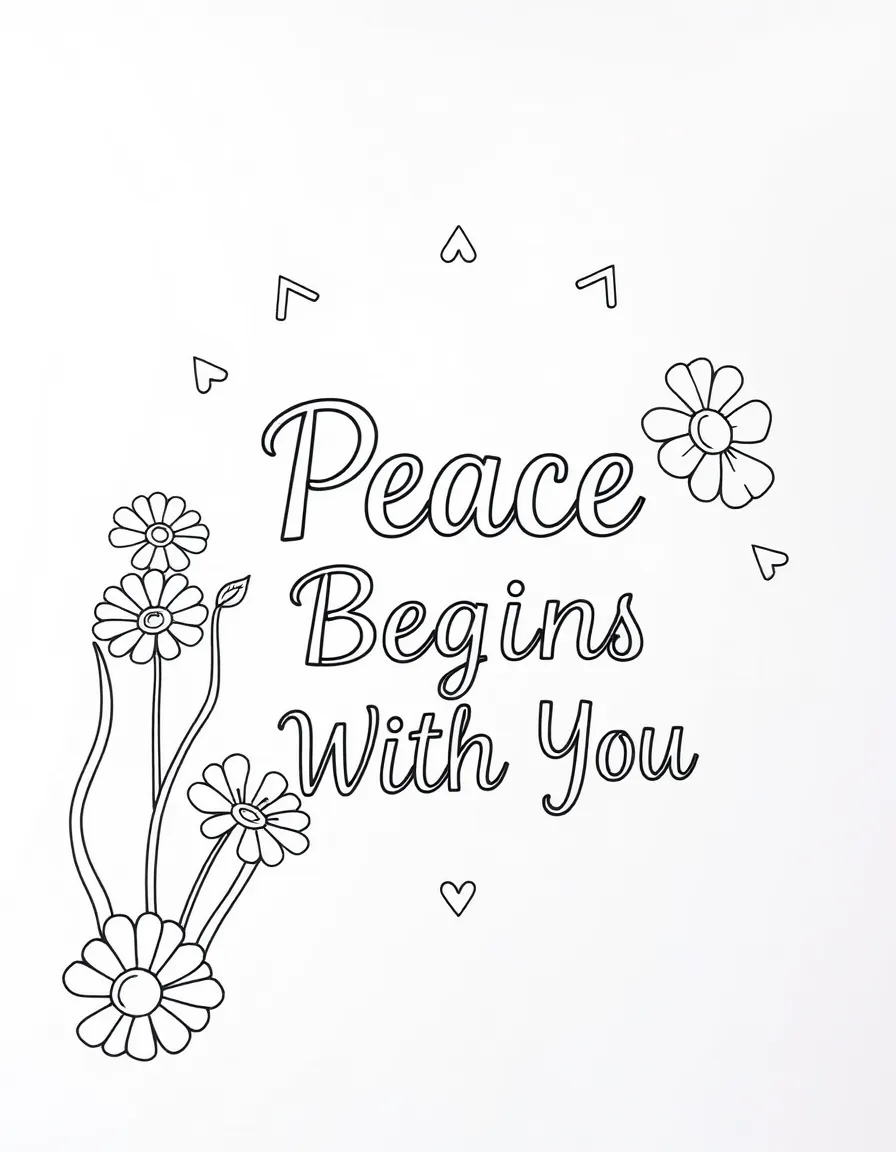 **Peace Begins With You** serene coloring page, include the text "Peace Begins With You".