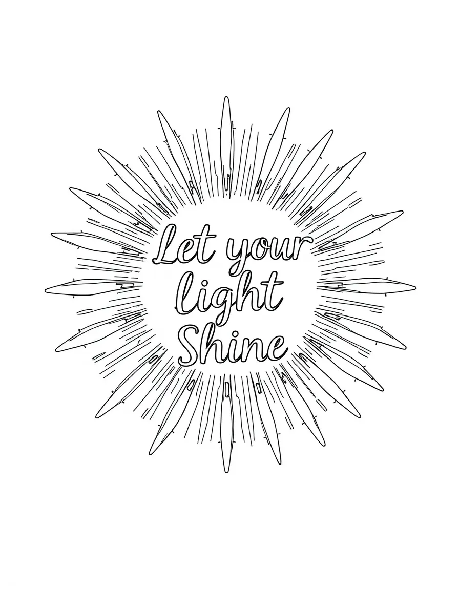 **Let Your Light Shine** radiant coloring page, include the text "Let Your Light Shine".