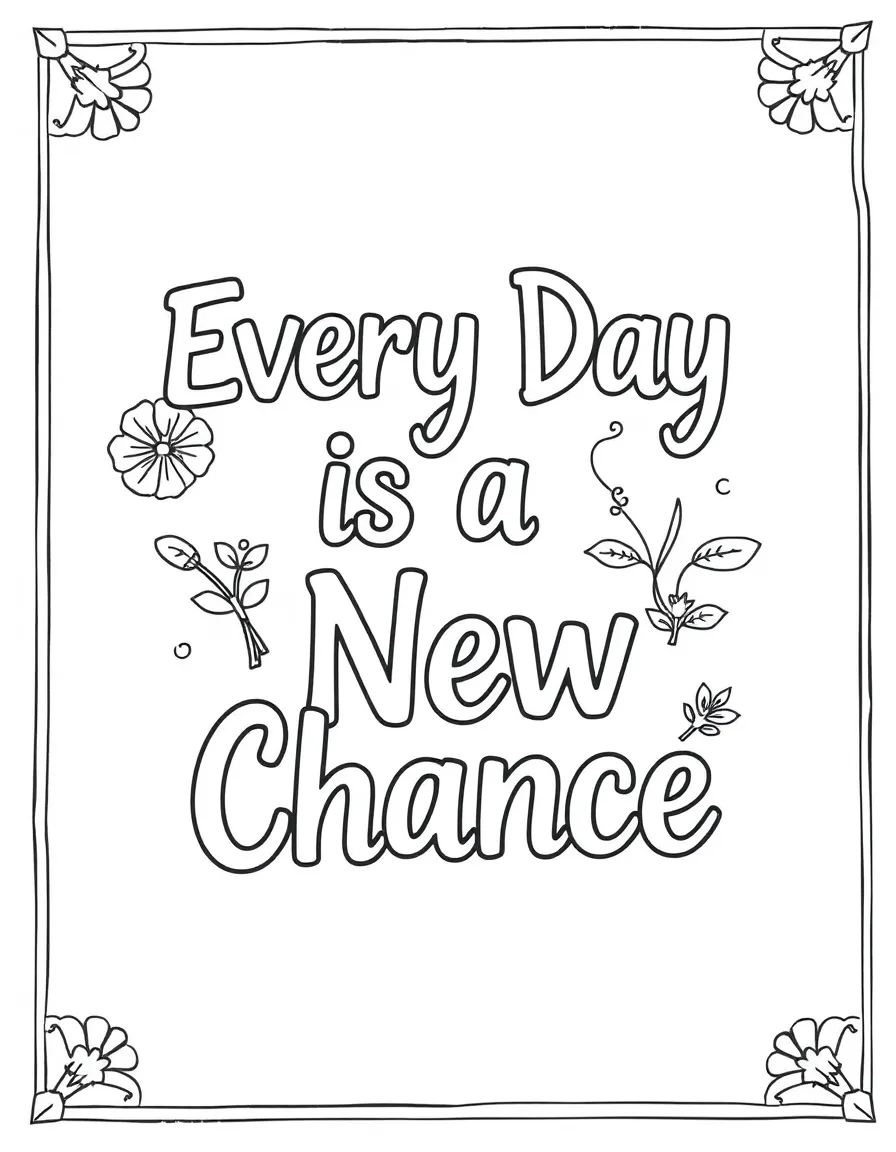 **Every Day is a New Chance** fresh start coloring page, include the text "Every Day is a New Chance".