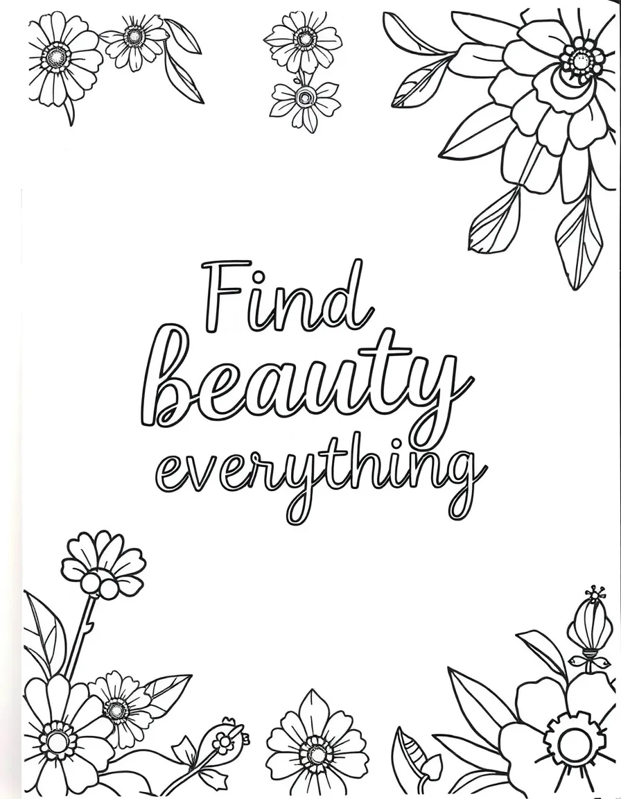 **Find Beauty in Everything** appreciative coloring page, include the text "Find Beauty in Everything".