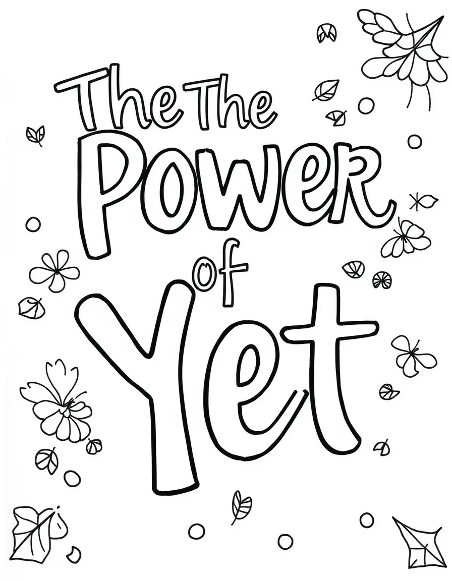 **The Power of Yet** growth mindset coloring page, include the text "The Power of Yet".