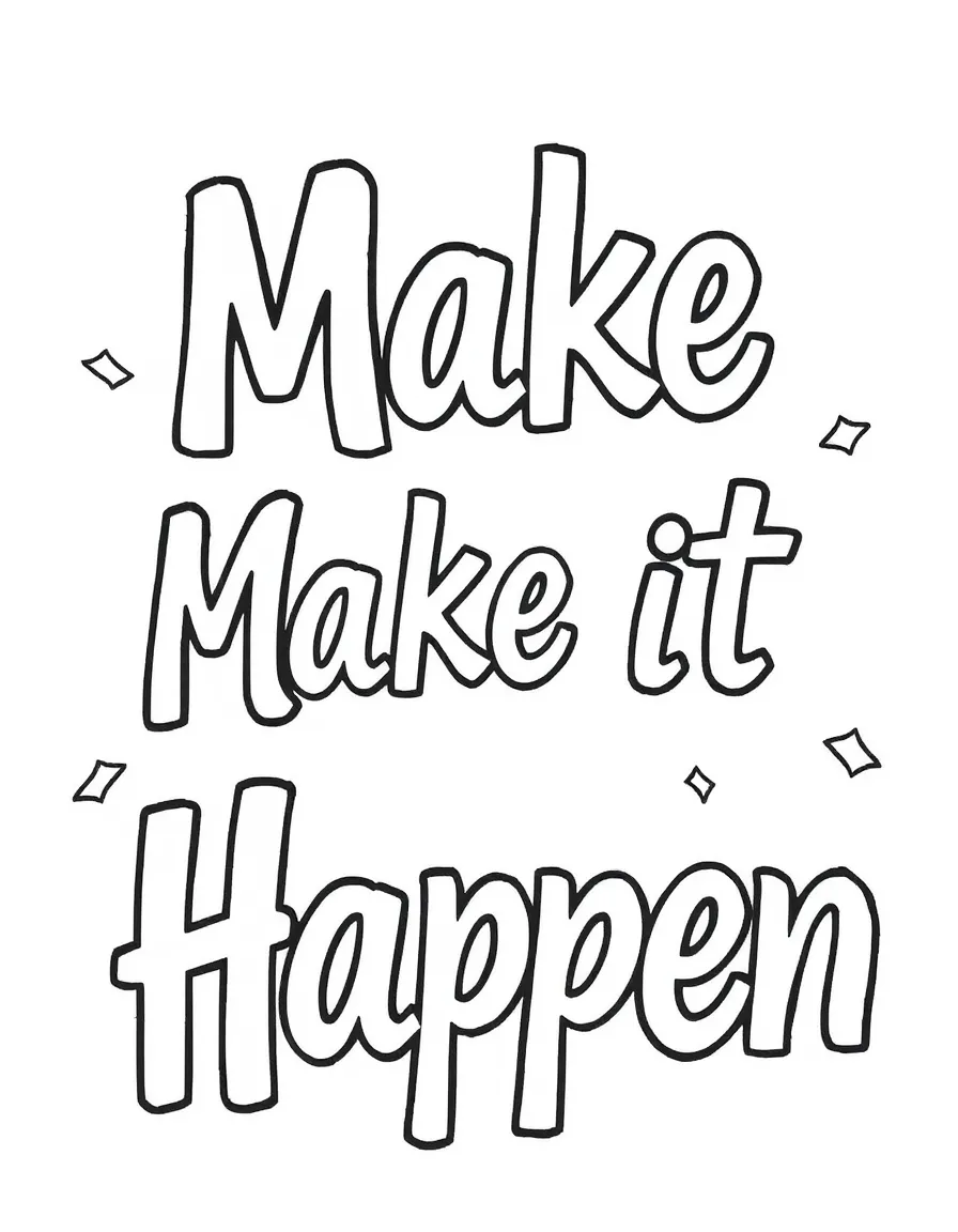**Make it Happen** action-oriented coloring page, include the text "Make it Happen".