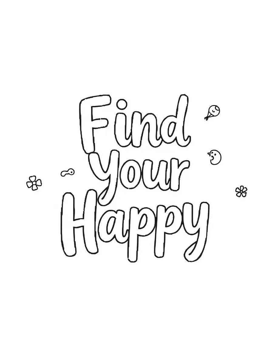 **Find Your Happy** cheerful coloring page, include the text "Find Your Happy".