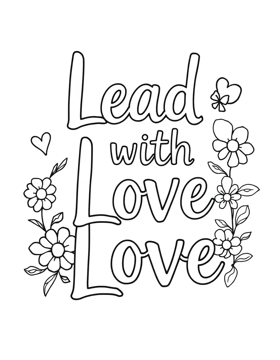 **Lead with Love** compassionate leadership coloring page, include the text "Lead with Love".