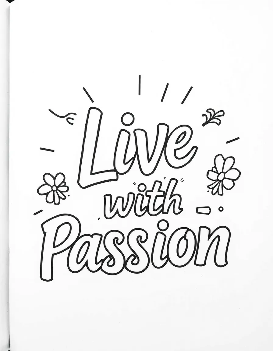 **Live with Passion** enthusiastic coloring page, include the text "Live with Passion".