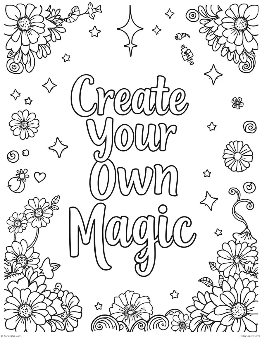 **Create Your Own Magic** imaginative coloring page, include the text "Create Your Own Magic".