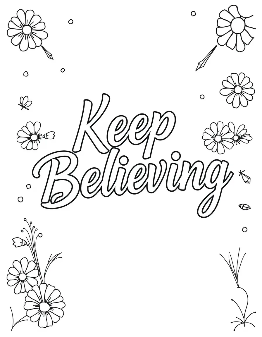 **Keep Believing** persistent faith coloring page, include the text "Keep Believing".