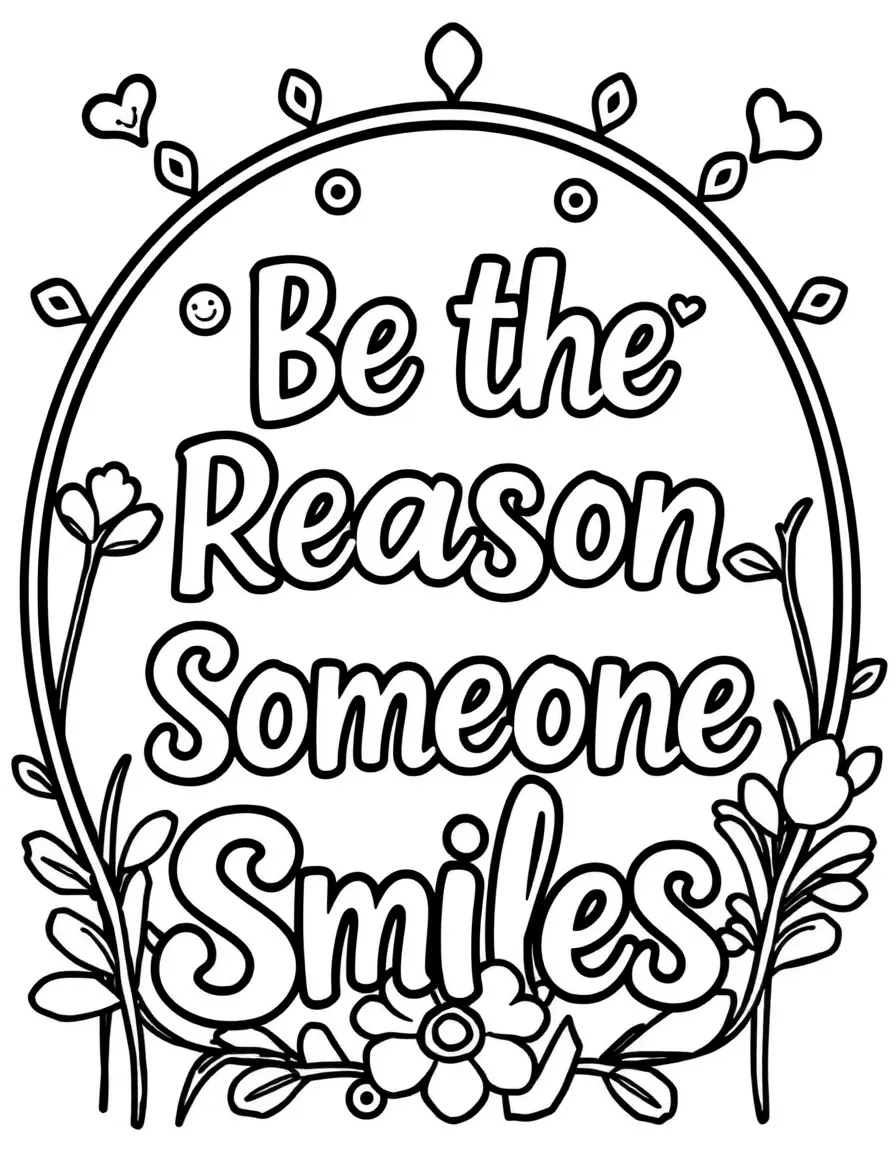 **Be the Reason Someone Smiles** kind action coloring page, include the text "Be the Reason Someone Smiles".