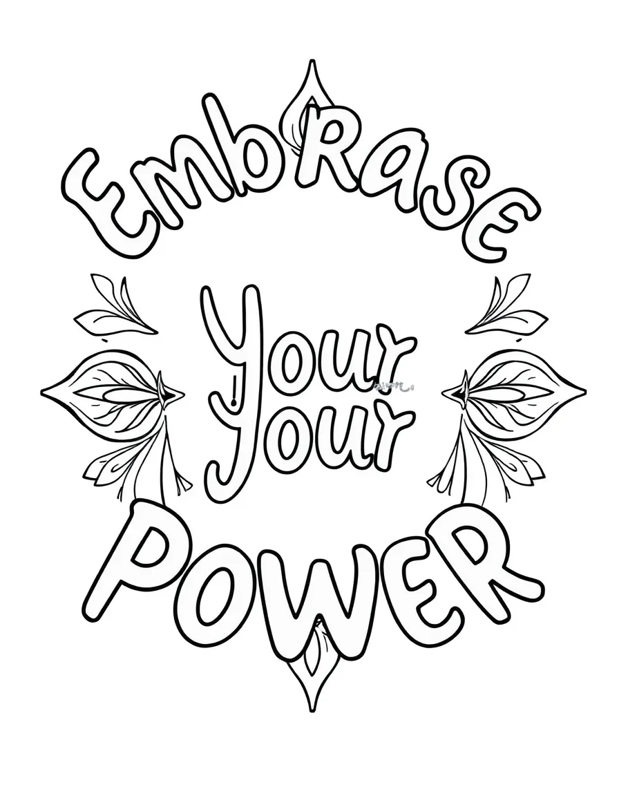 **Embrace Your Power** empowering coloring page, include the text "Embrace Your Power".