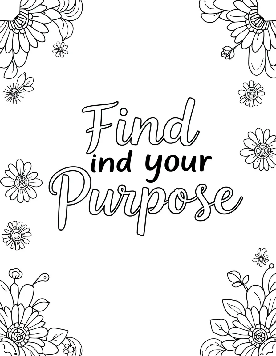 **Find Your Purpose** meaningful life coloring page, include the text "Find Your Purpose".
