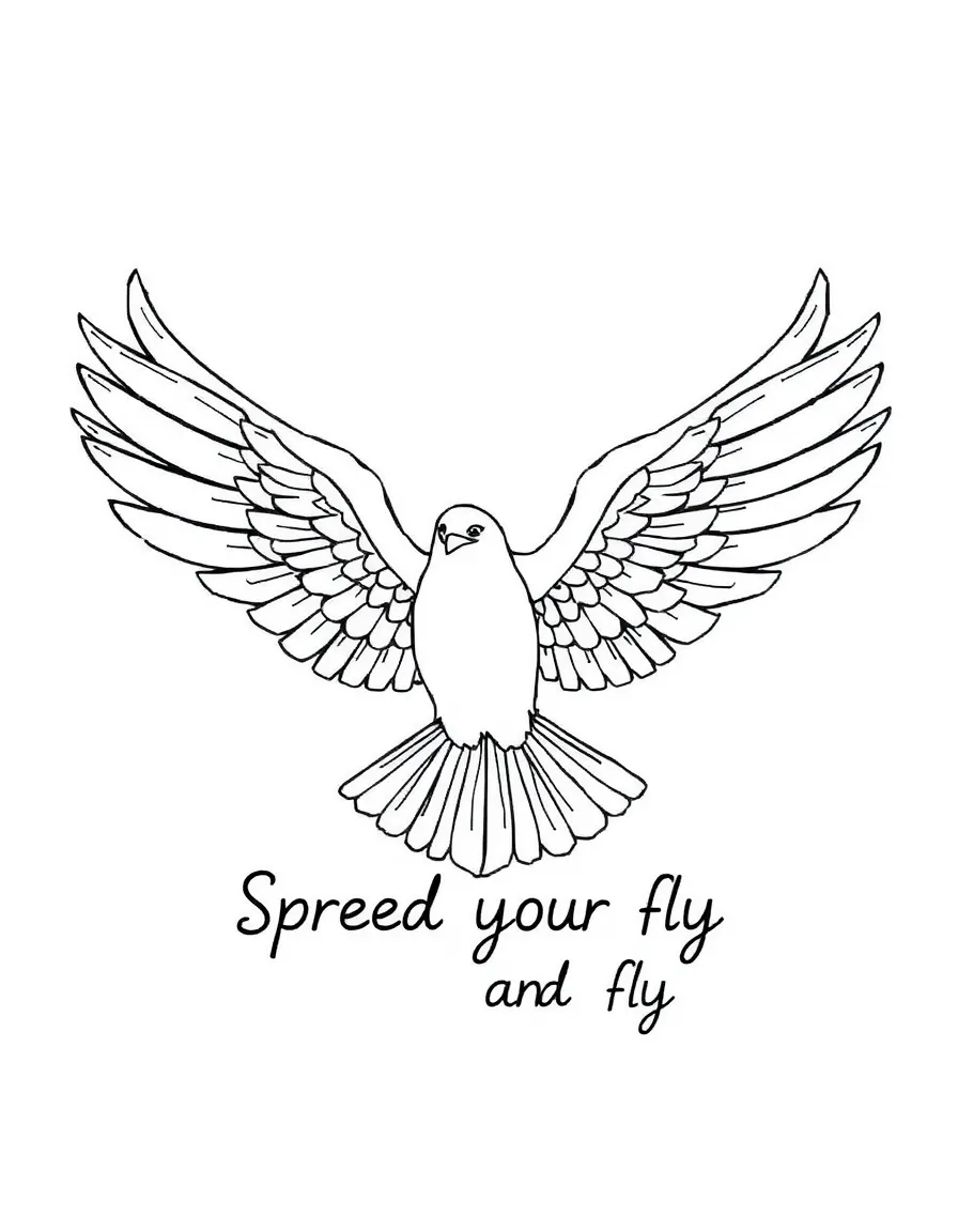 **Spread Your Wings and Fly** freedom coloring page, include the text "Spread Your Wings and Fly".