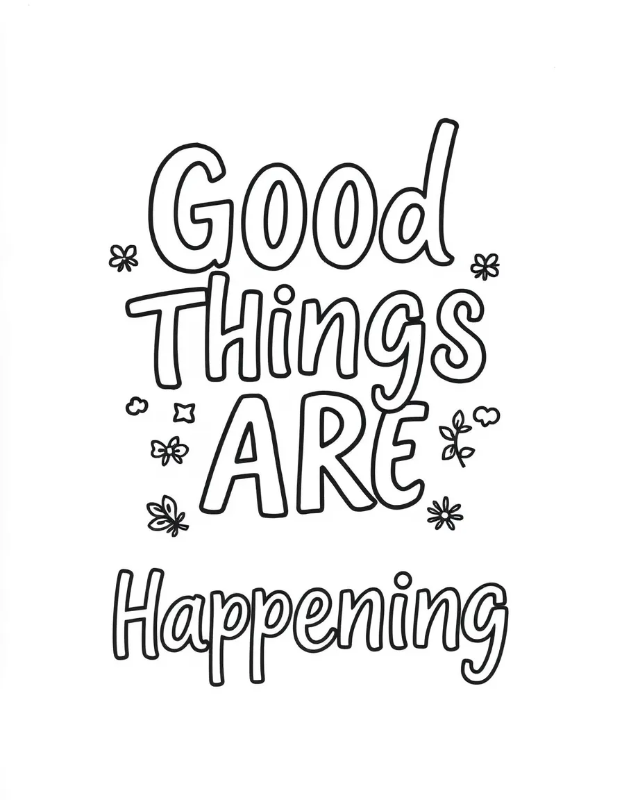 **Good Things Are Happening** optimistic outlook coloring page, include the text "Good Things Are Happening".
