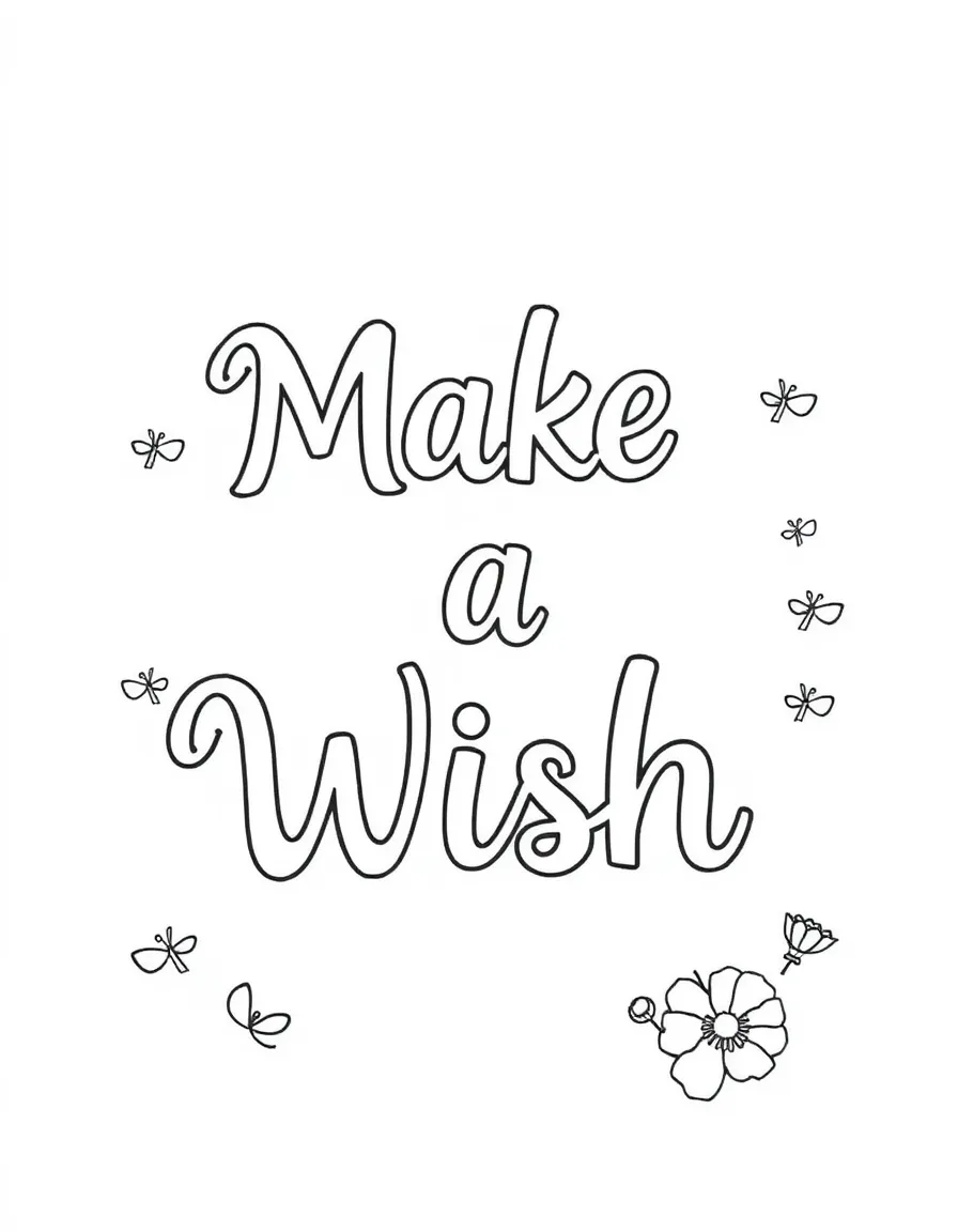 **Make a Wish** hopeful coloring page, include the text "Make a Wish".