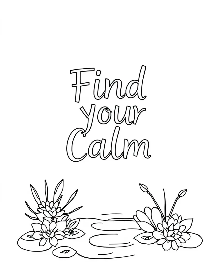 **Find Your Calm** serene coloring page, include the text "Find Your Calm".