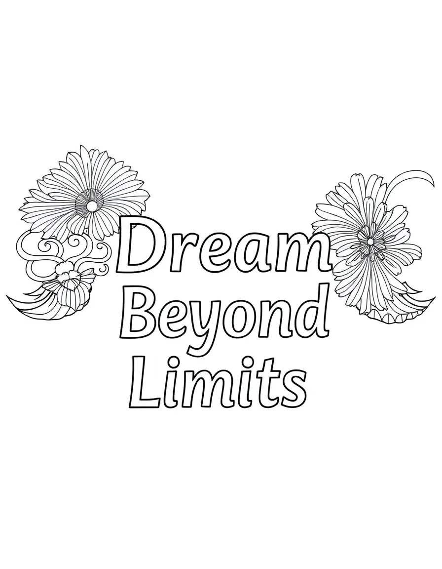 **Dream Beyond Limits** expansive dream coloring page, include the text "Dream Beyond Limits".