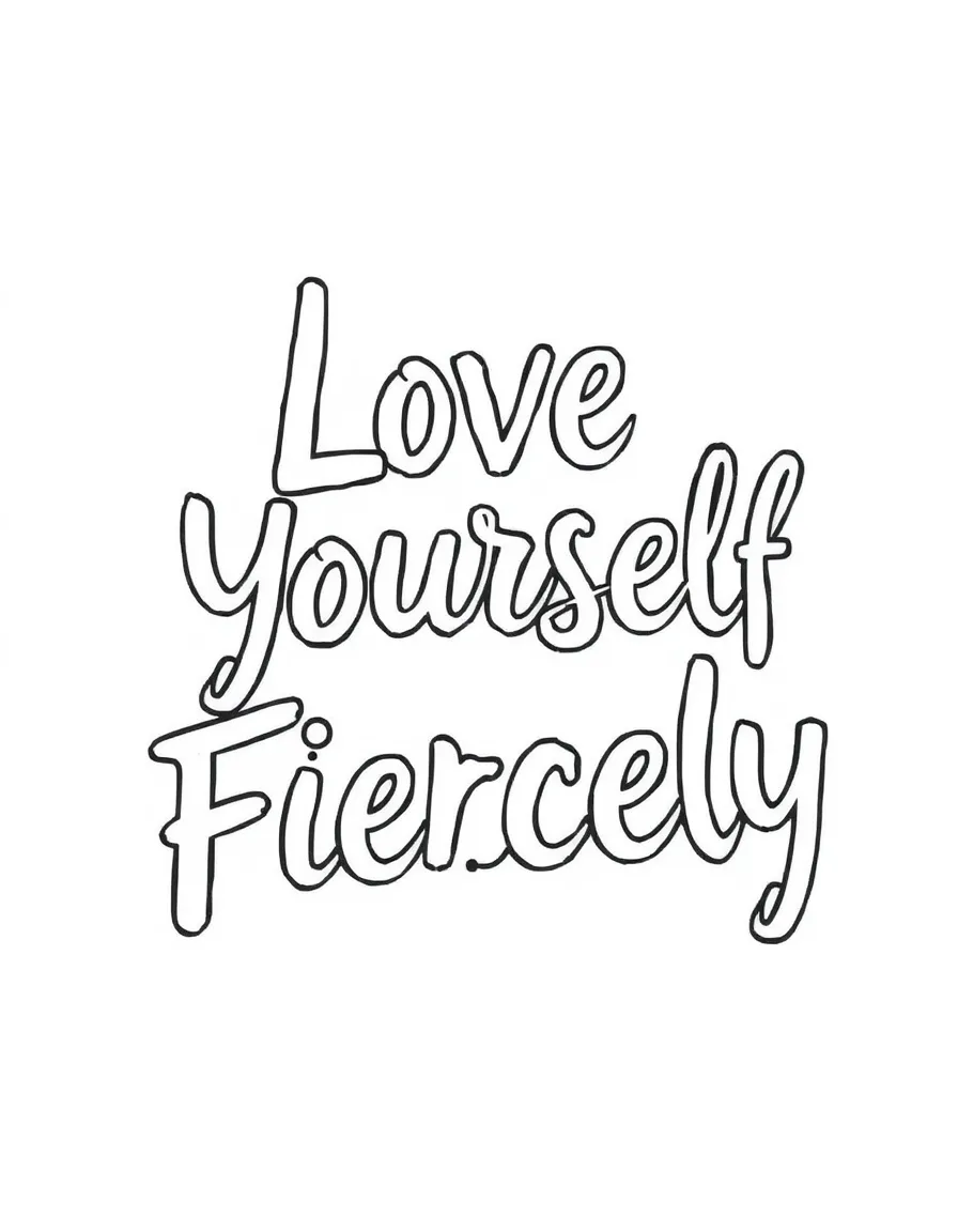 **Love Yourself Fiercely** strong self-love coloring page, include the text "Love Yourself Fiercely".