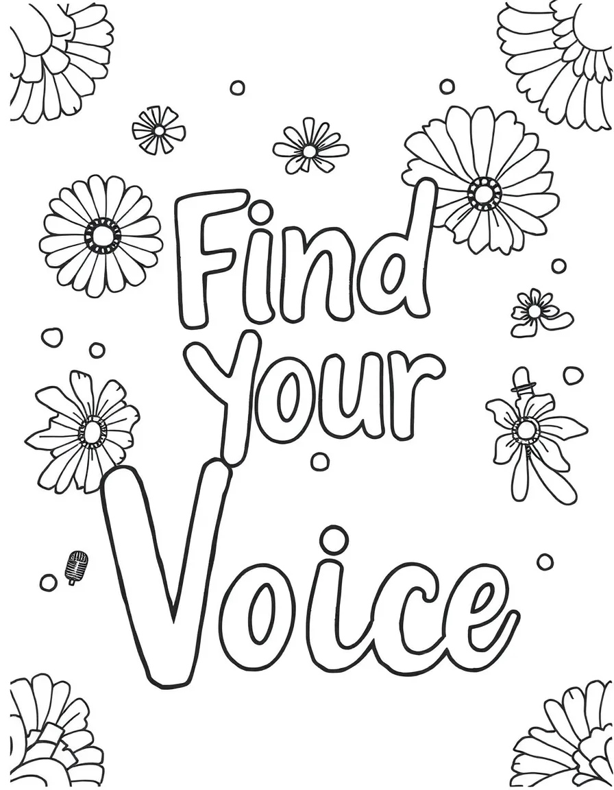 **Find Your Voice** empowering coloring page, include the text "Find Your Voice".