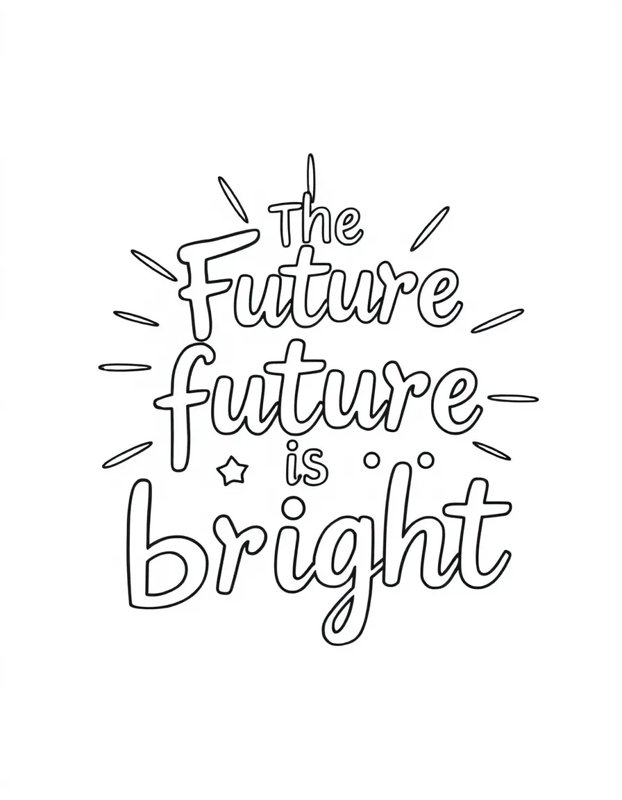 **The Future is Bright** optimistic outlook coloring page, include the text "The Future is Bright".