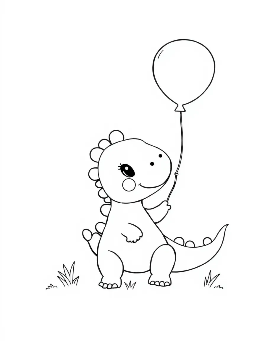sweet little dinosaur with a balloon coloring page