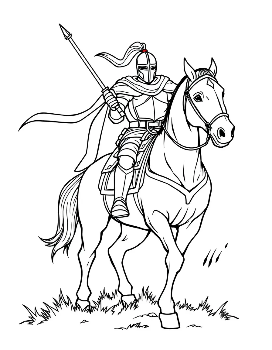 brave knight on a horse coloring page
