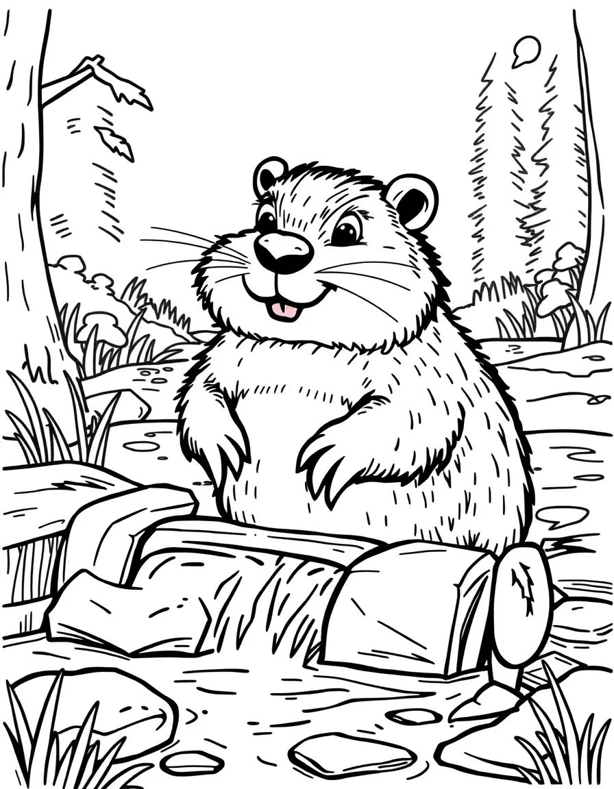 busy beaver building a dam coloring page