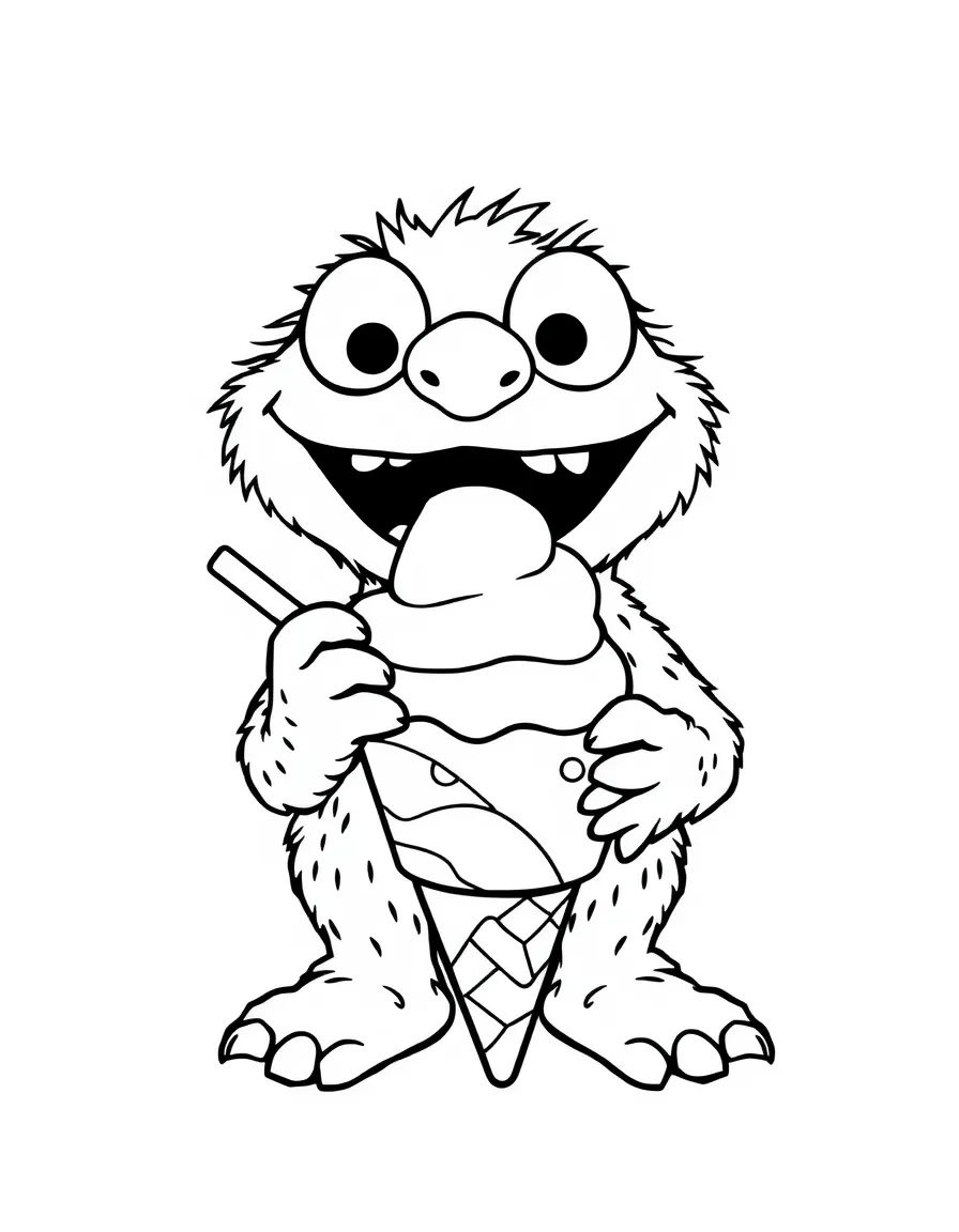 silly monster eating ice cream coloring page