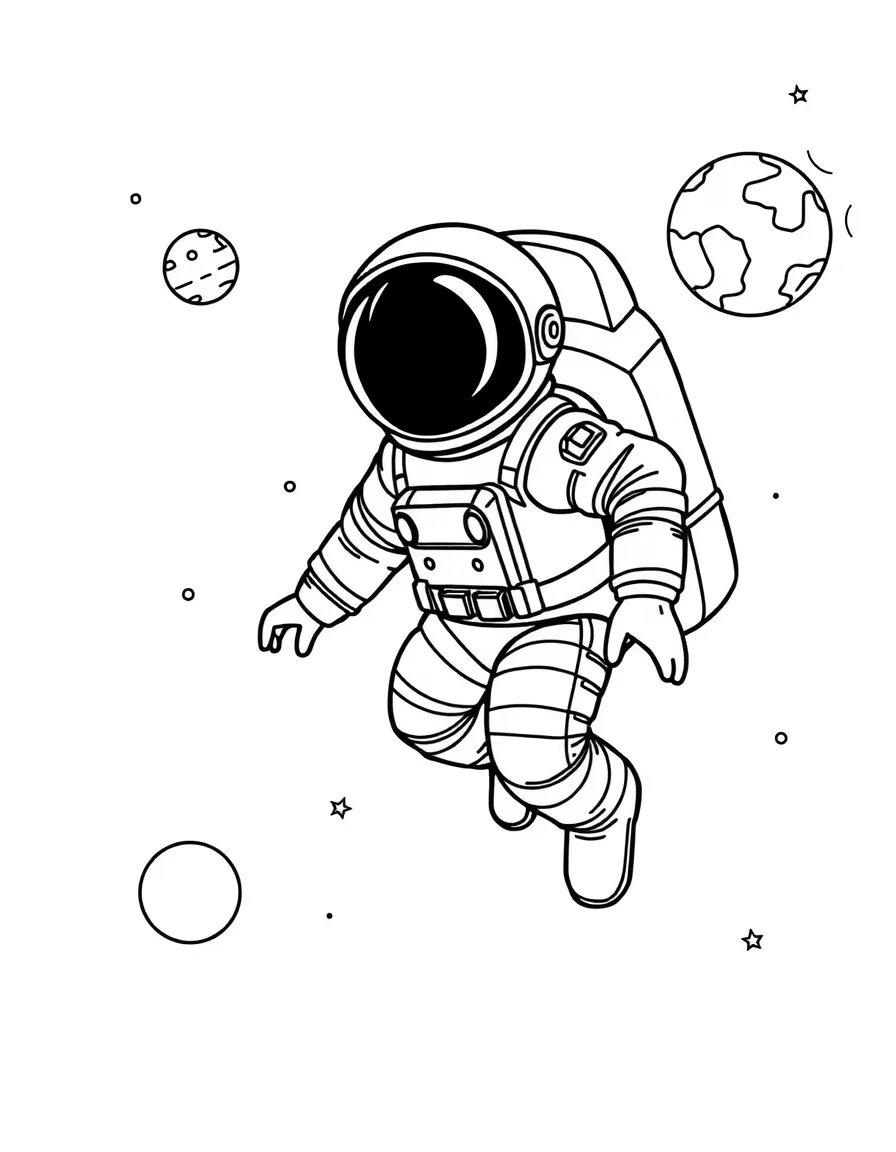 cool astronaut floating in space coloring page