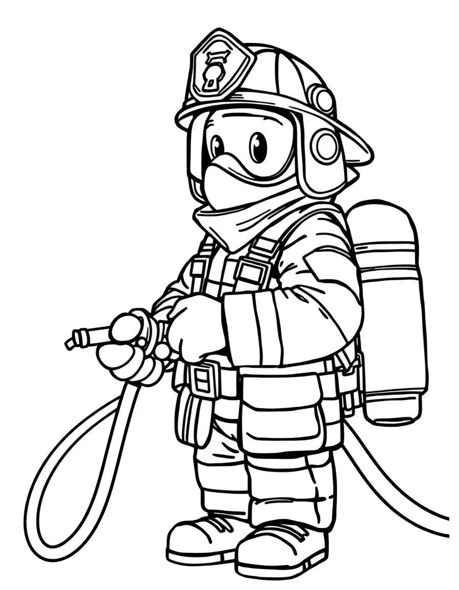brave firefighter with a hose coloring page