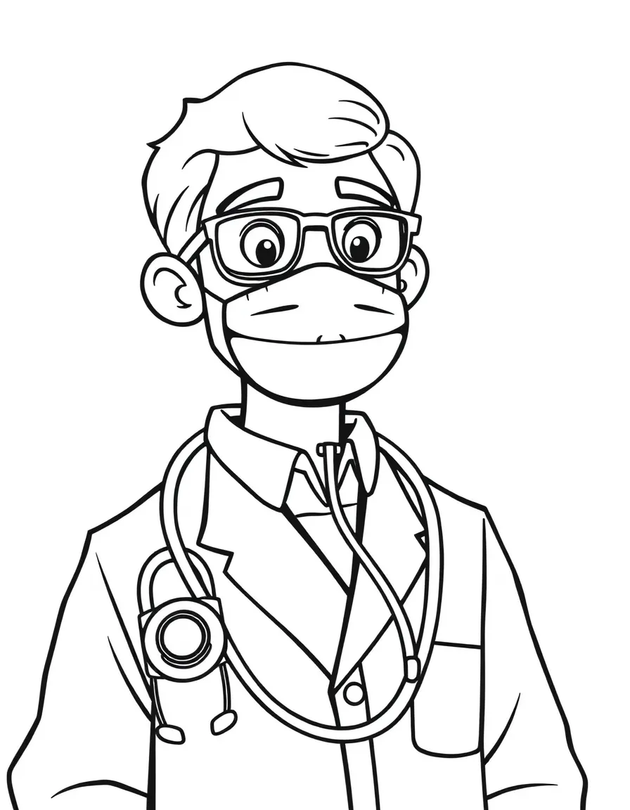 kind doctor with a stethoscope coloring page
