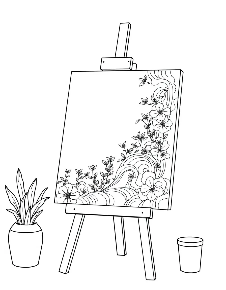 talented artist painting on an easel coloring page