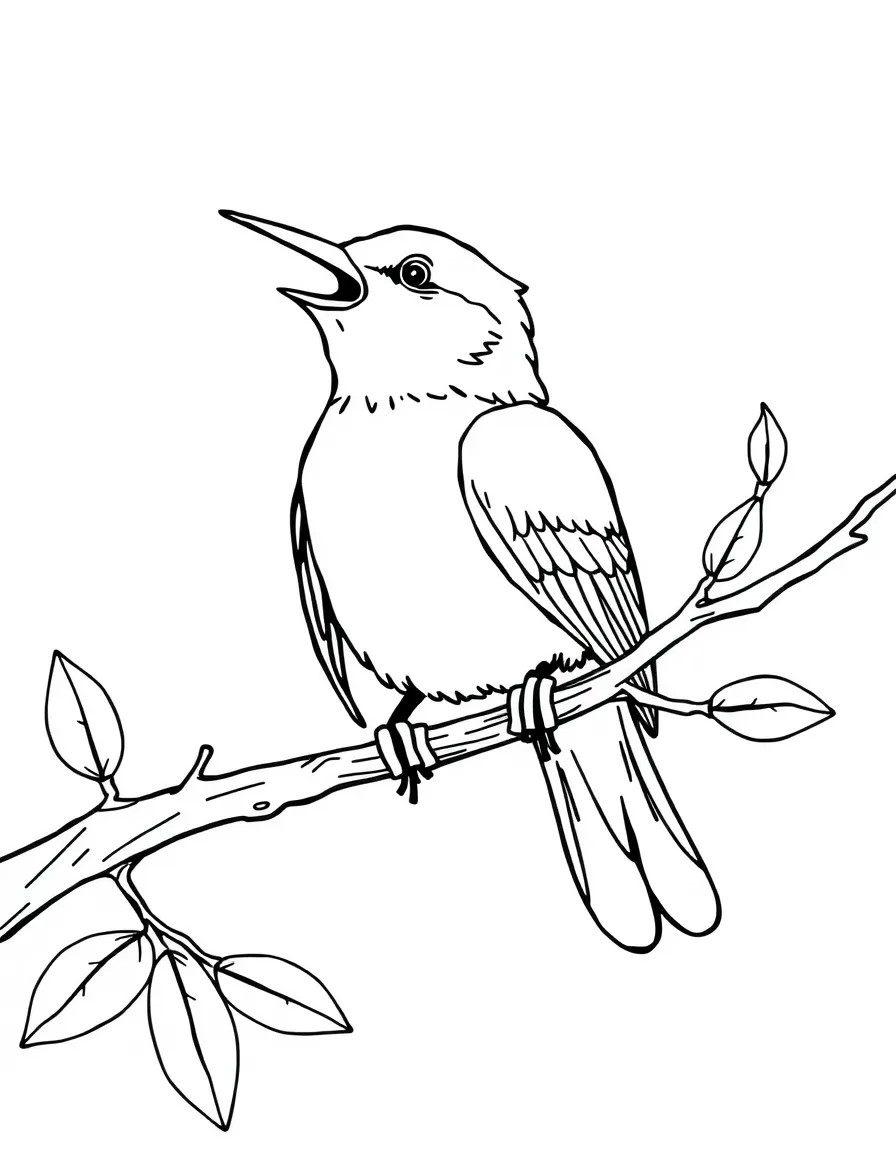 singing bird on a branch coloring page