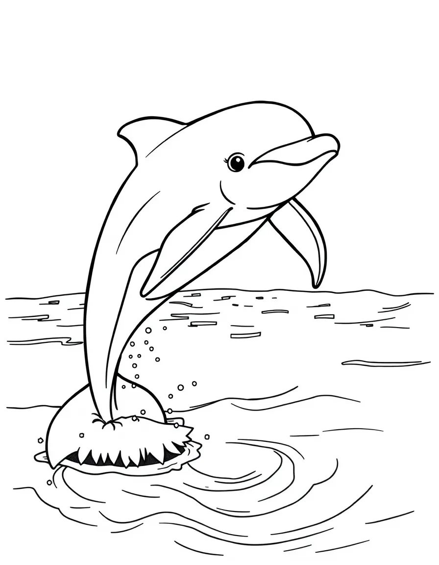 a graceful dolphin jumping out of water coloring page