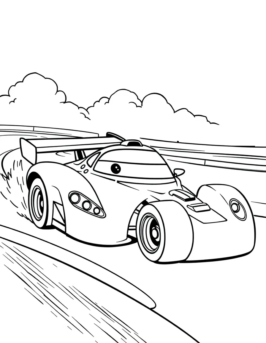 a speedy race car on a track coloring page