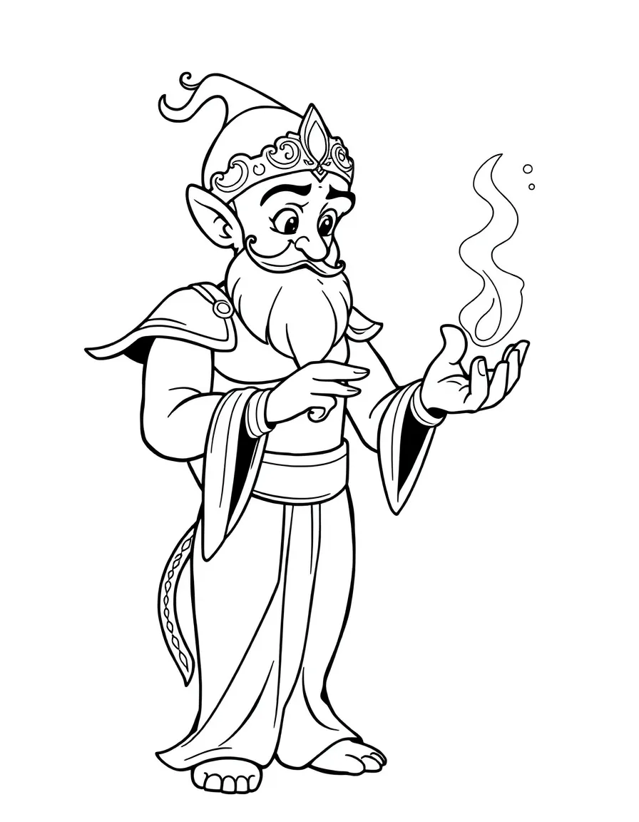 a magical genie granting a wish coloring page