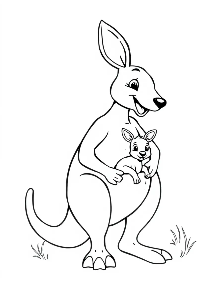 a bouncy kangaroo with a joey in its pouch coloring page