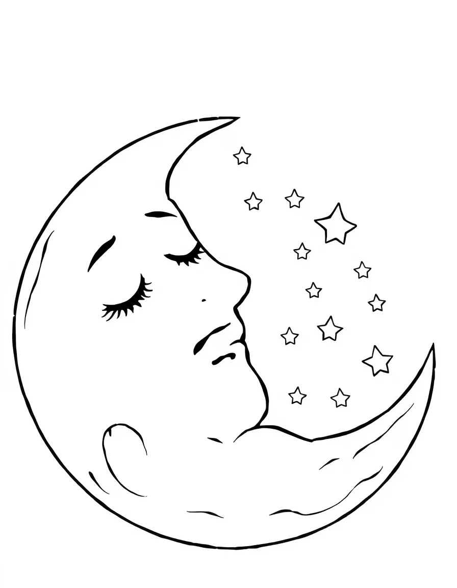 a sleepy moon with stars coloring page