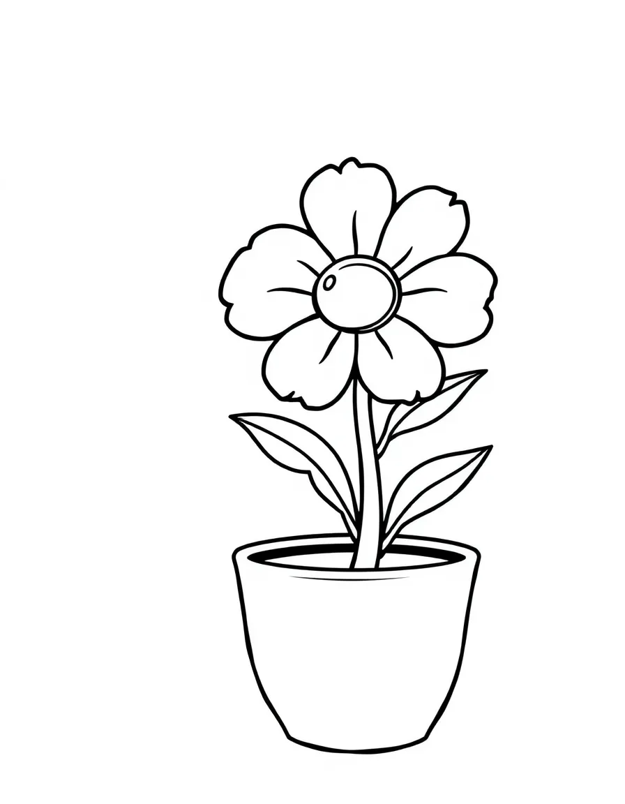 a happy flower in a pot coloring page