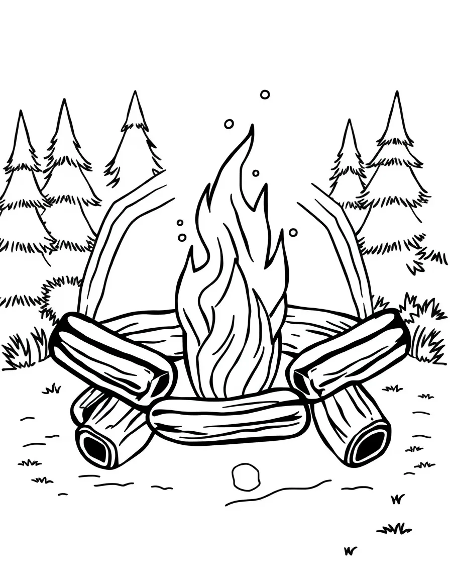 a cozy campfire with marshmallows coloring page