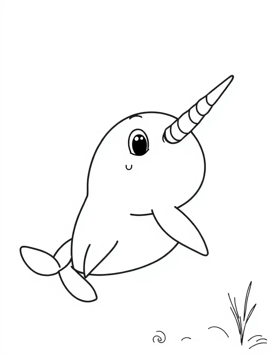 a curious narwhal with its tusk coloring page