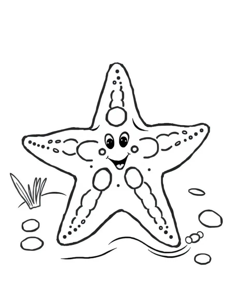 a friendly starfish on the sand coloring page
