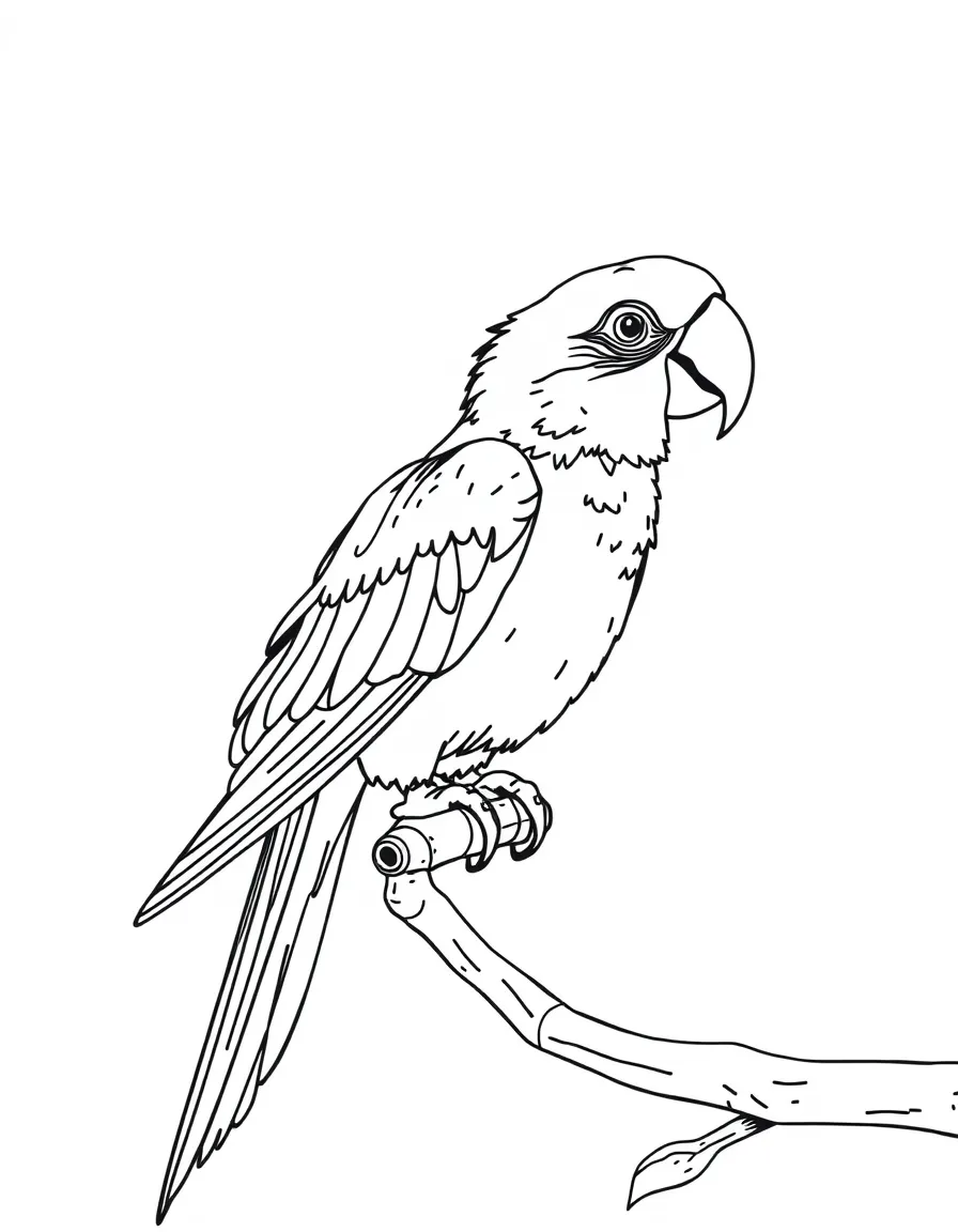 a colorful parrot on a perch coloring page