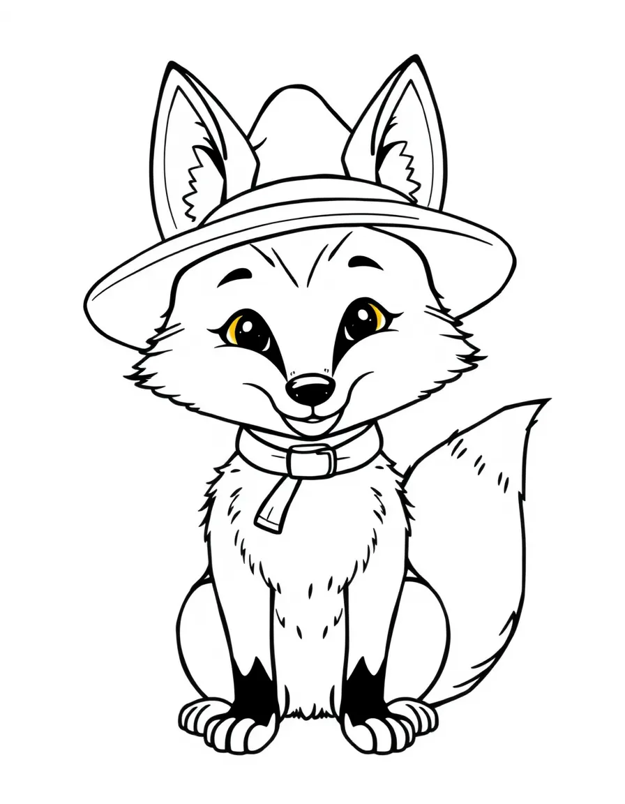 a clever fox wearing a hat coloring page