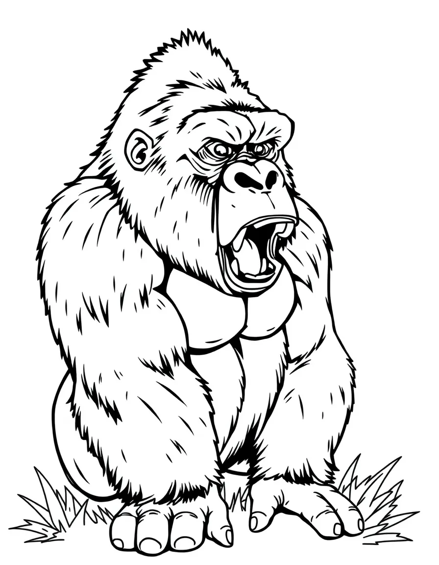 a strong gorilla beating its chest coloring page