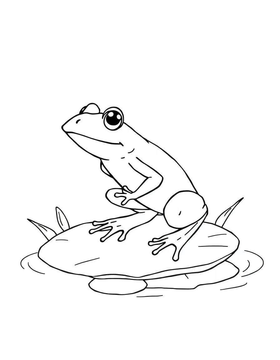 a jumping frog on a lily pad coloring page