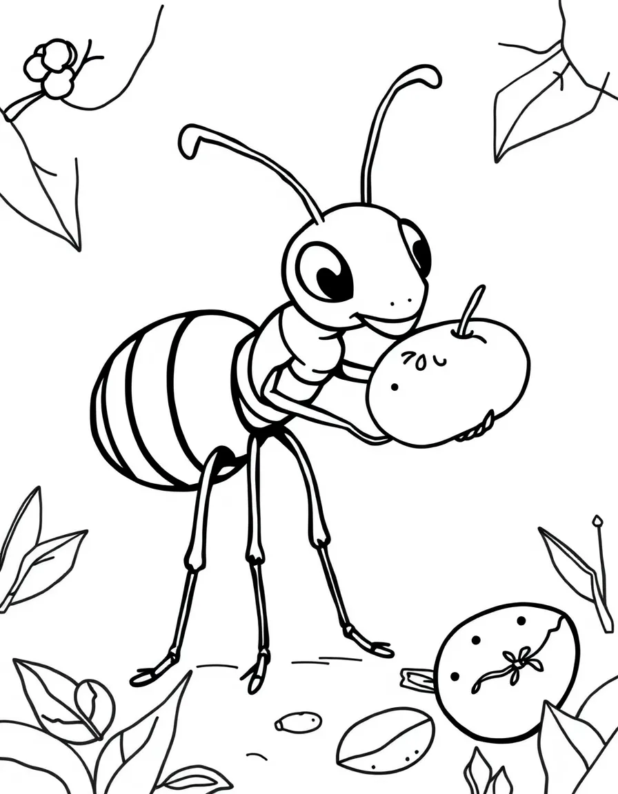a busy ant carrying food coloring page