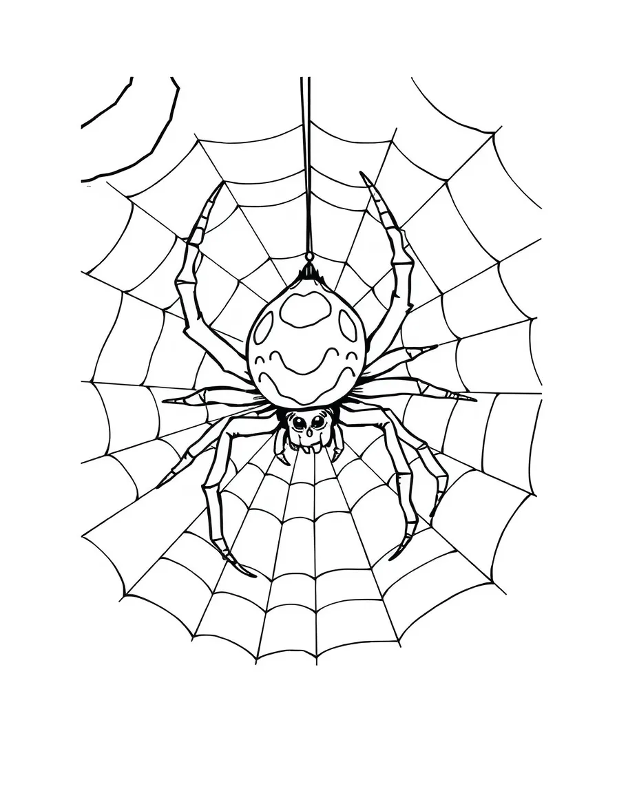 a patient spider weaving a web coloring page