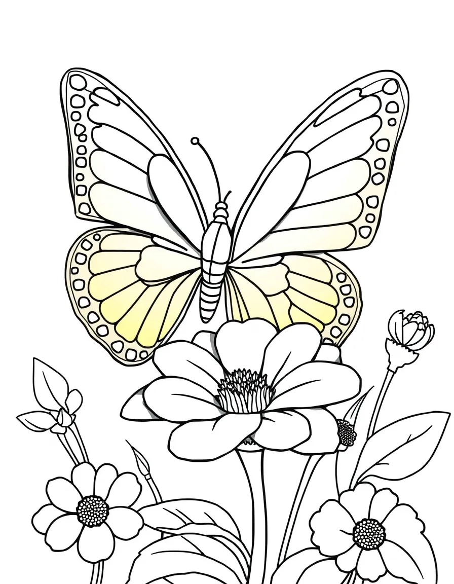 a colorful butterfly on a flower coloring page