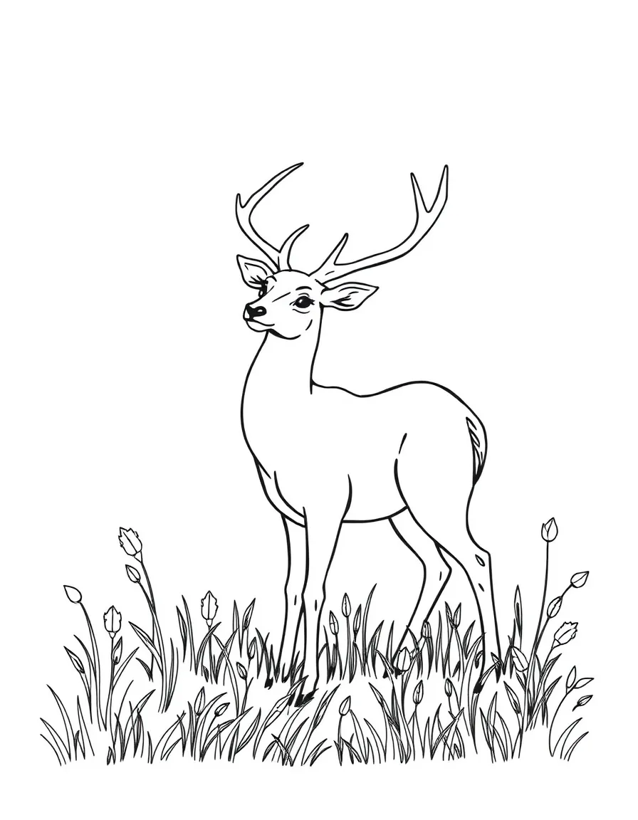 a graceful deer in a meadow coloring page