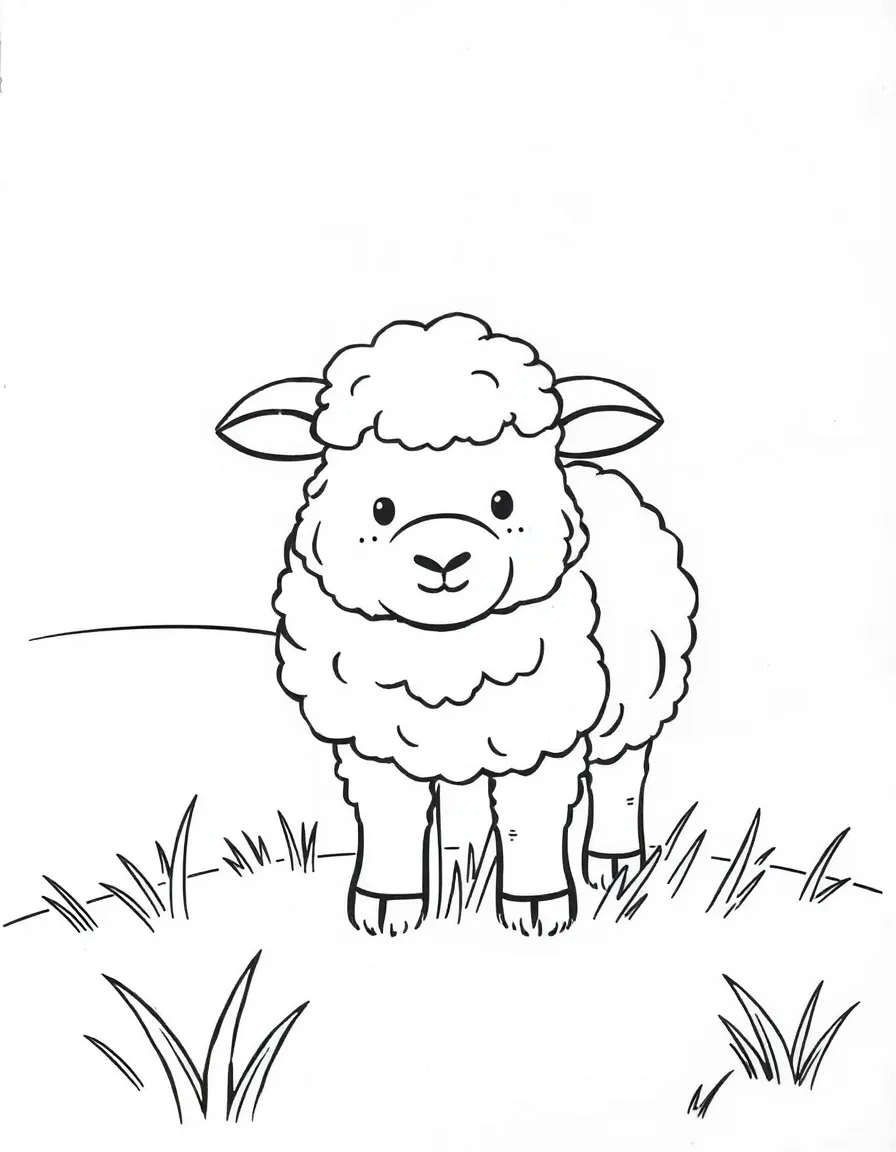 a fluffy sheep in a pasture coloring page